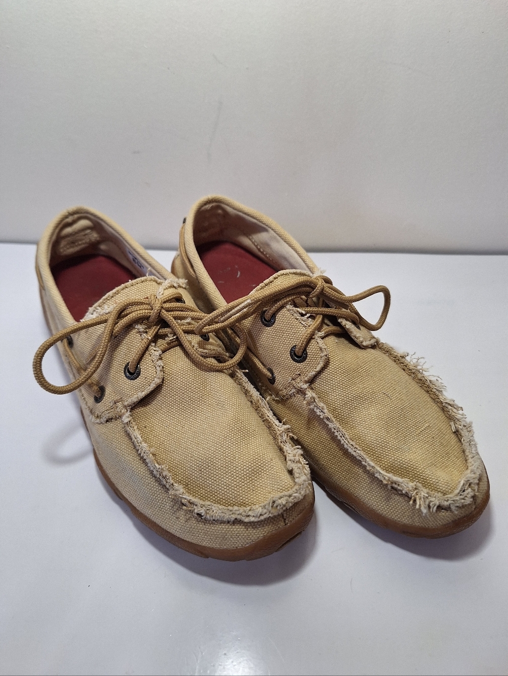 Twisted X Women's Tan Canvas Frayed Edge Driving Moc Boat Shoes 8M